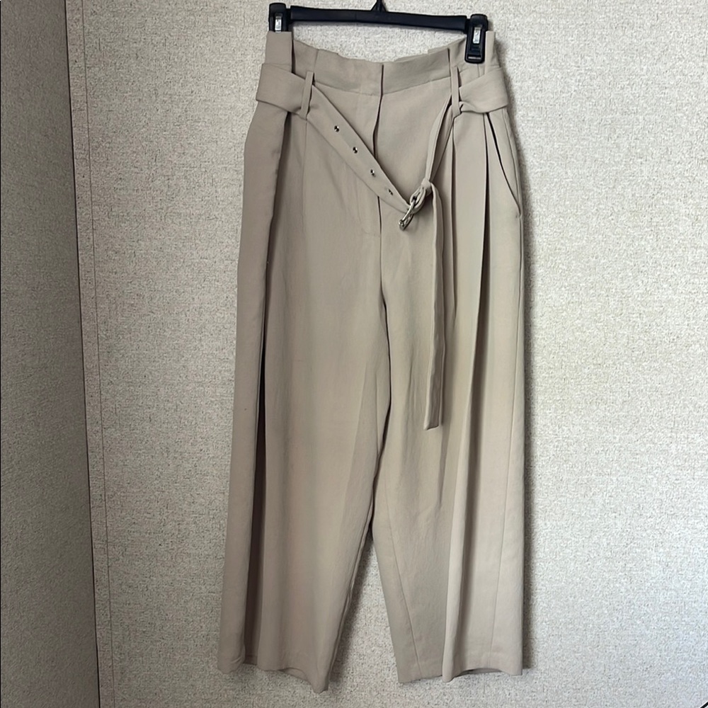 Michael Kors Tan Wide-Leg Pants with Belted Waist